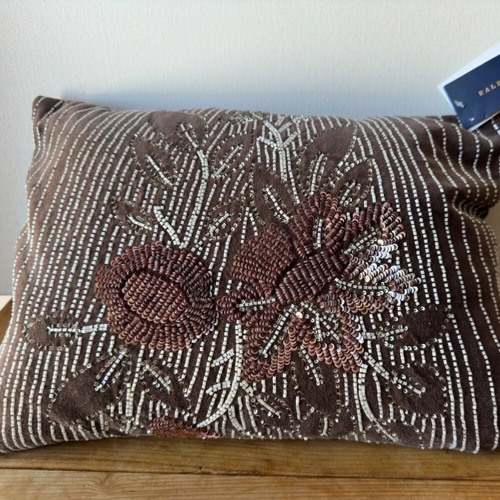 NWT $275 Ralph Lauren Throw Pillow Barkin 12" x 16" EMBELLISHED